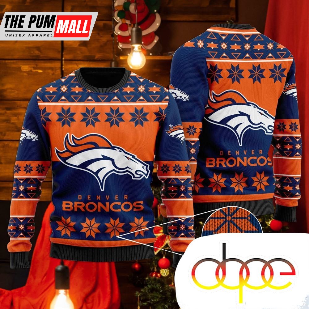 Denver Broncos Snowflakes Pattern Ugly Christmas Sweater