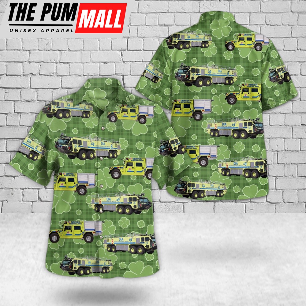 Denver International Airport (DIA) ARFF Station 3 – DFD Station 33, St Patrick’s Day Hawaiian Shirt, Shamrock Hawaiian Shirt