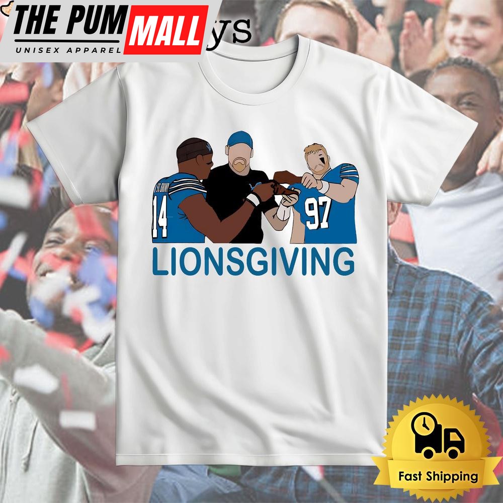 Detroit Lions Amon Ra St Brown 14 Aidan Hutchinson 97 Lionsgiving Funny T Shirt