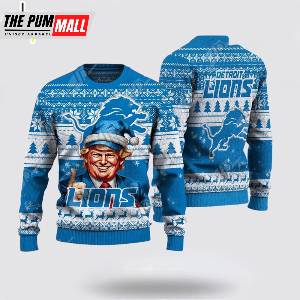 Detroit Lions Christmas Donald Trump Knitted Sweater