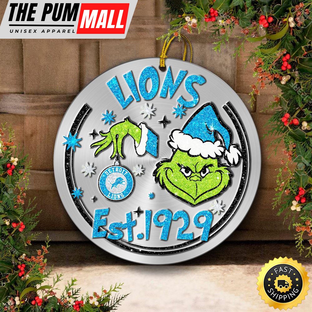 Detroit Lions Grinch Circle Ornaments Christmas Limited Edition