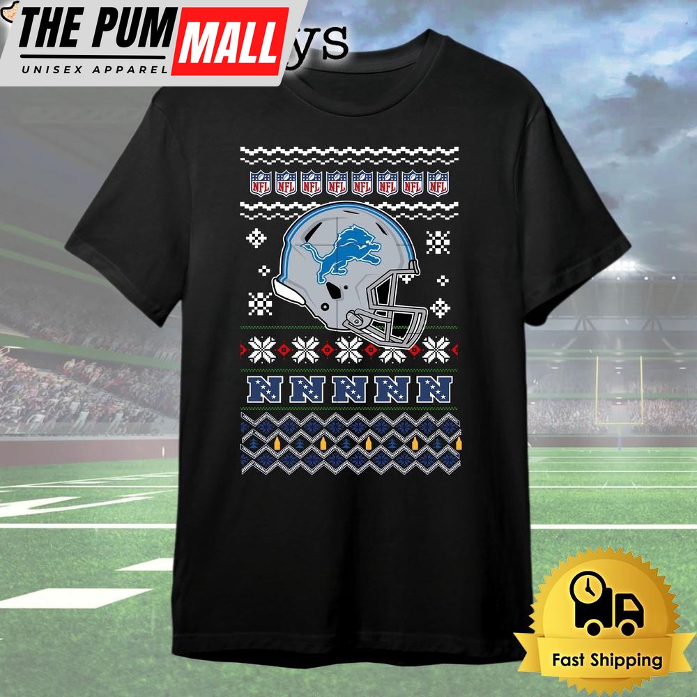 Detroit Lions Helmet Team Christmas T Shirt