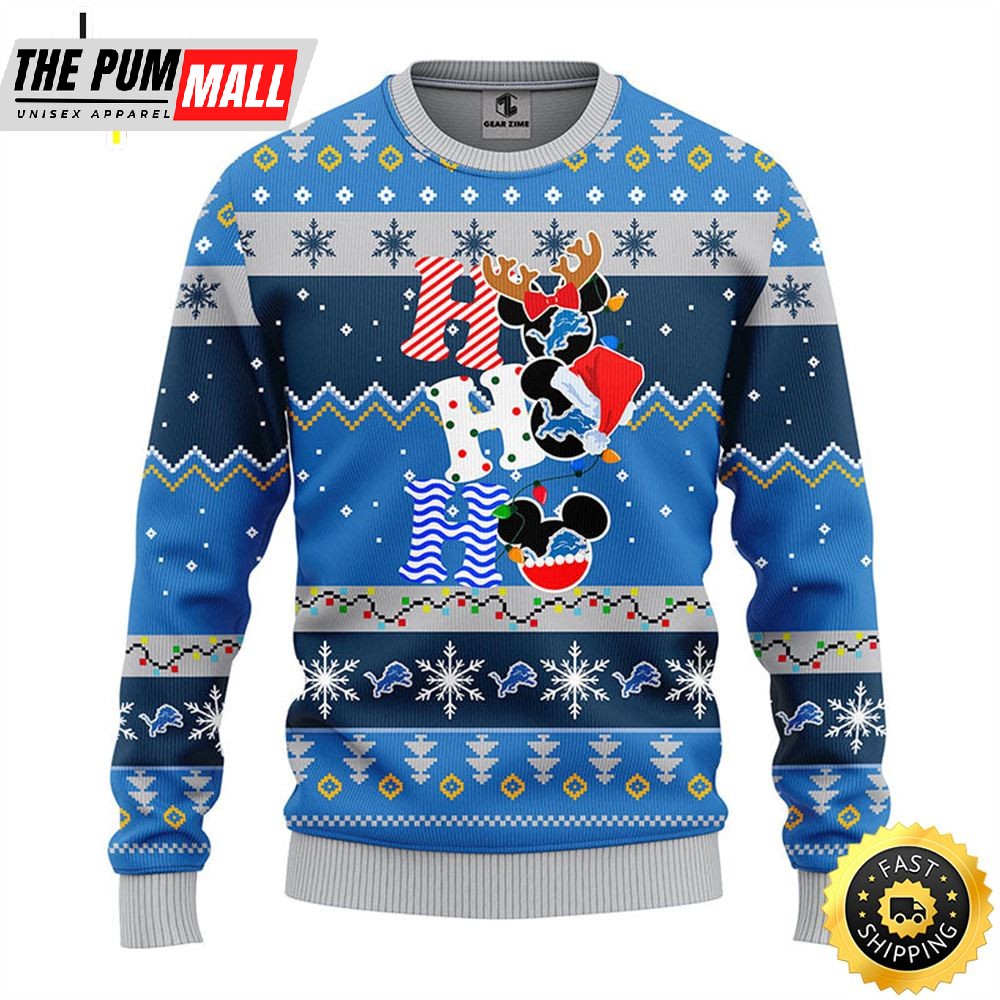 Detroit Lions HoHoHo Mickey Christmas Ugly Sweater