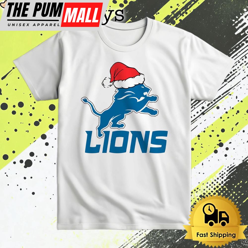 Detroit Lions Logo Christmas Santa Hat T Shirt