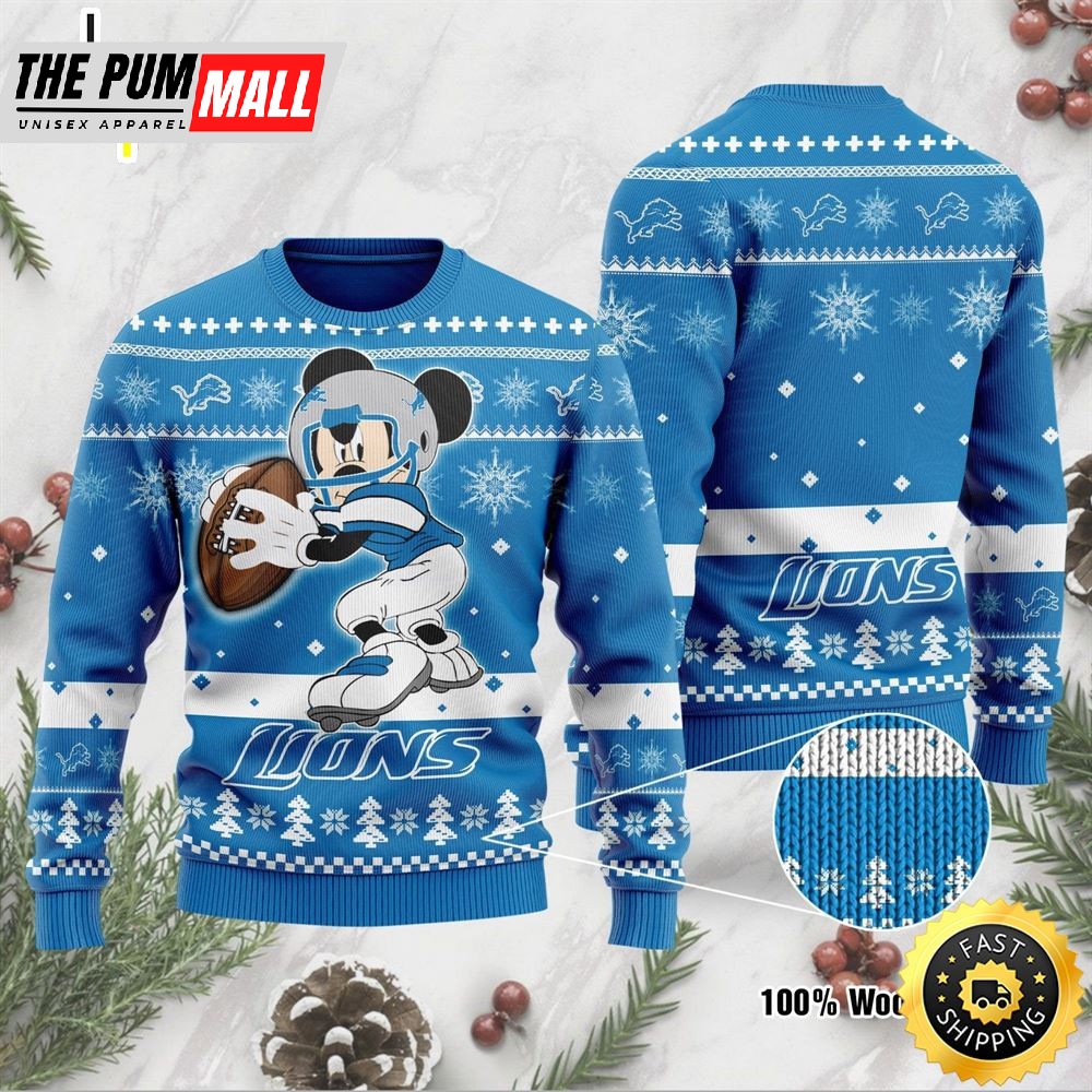 Detroit Lions Mickey Mouse Funny Ugly Christmas Sweater, Perfect Holiday Gift