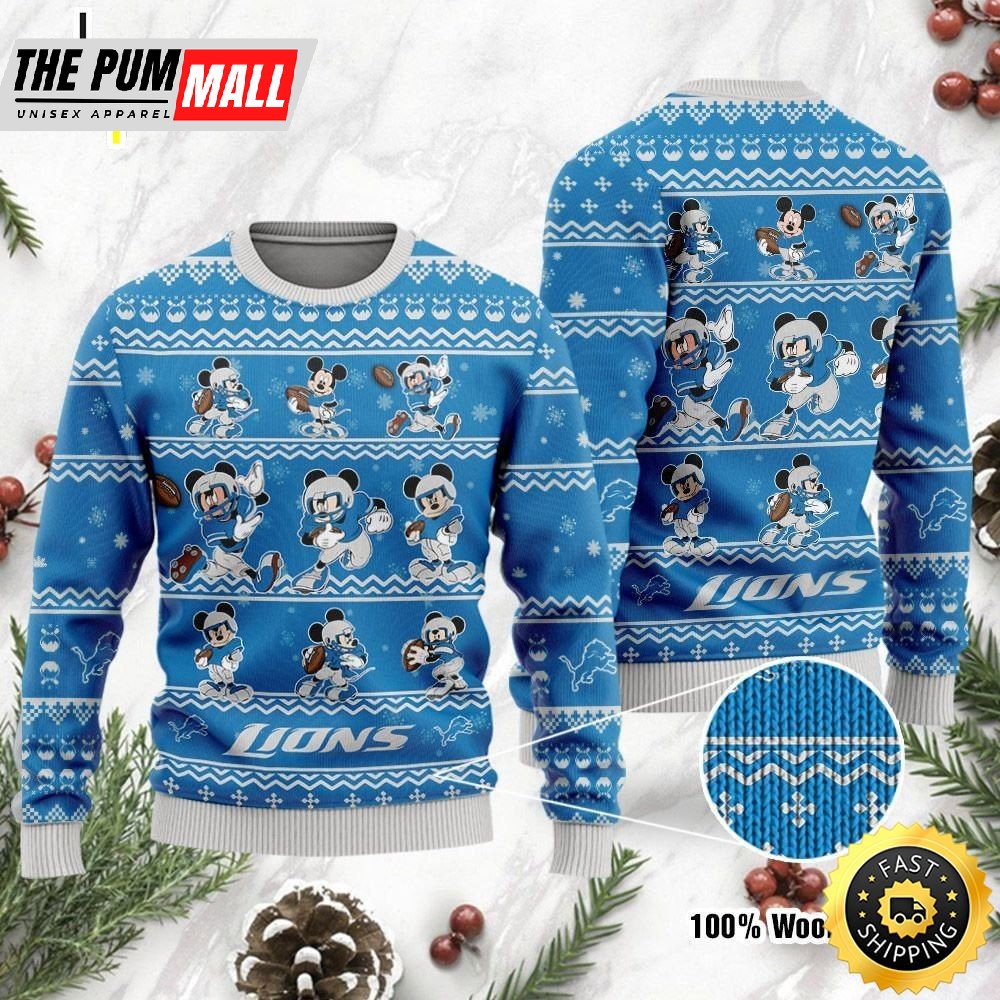 Detroit Lions Mickey Mouse Holiday Party Ugly Christmas Sweater, Perfect Holiday Gift