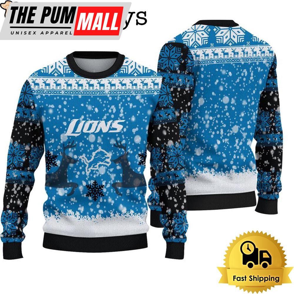 Detroit Lions Reindeer Football Ugly Christmas Sweater