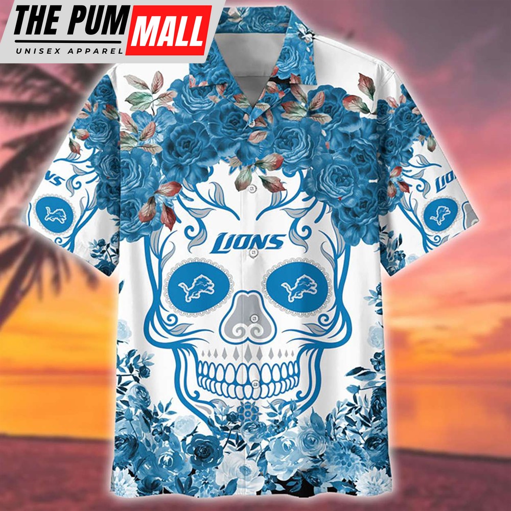 Detroit Lions Skull Rose Flower NFL Hawaiian Shirt