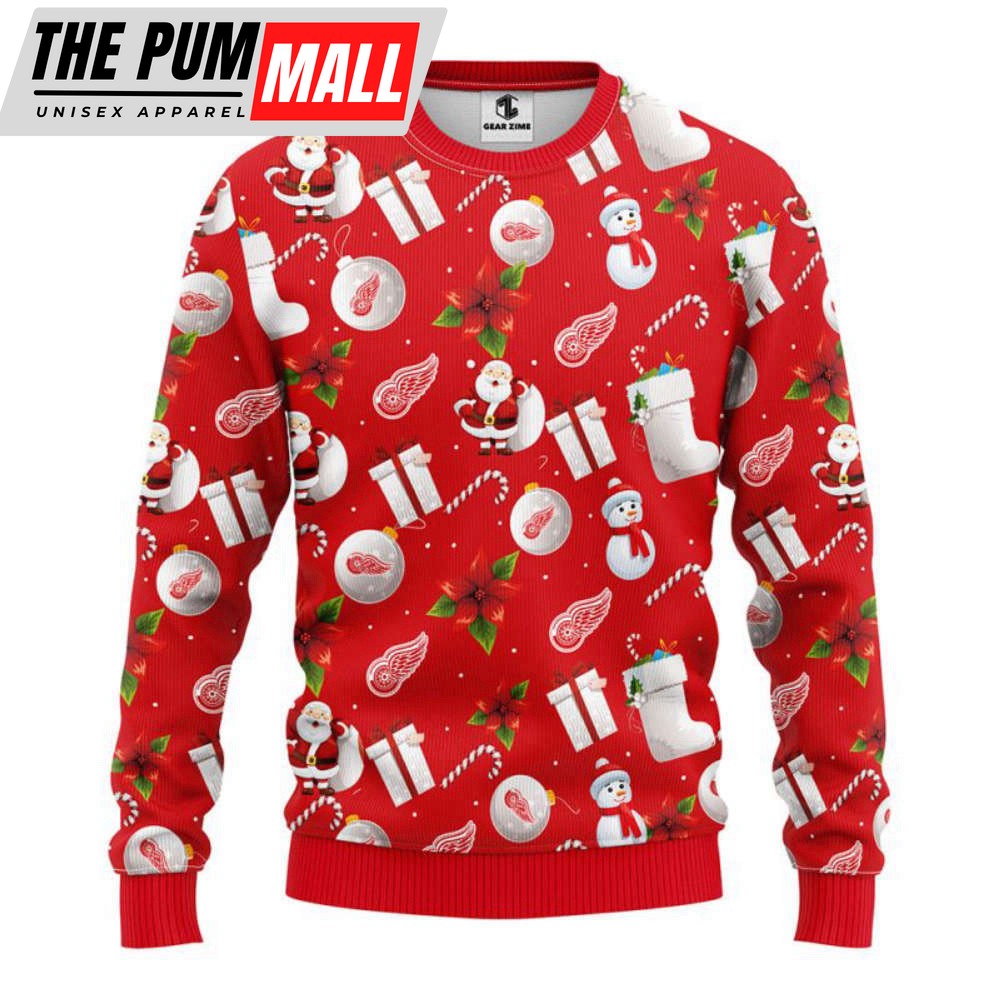 Detroit Red Wings Santa Claus Snowman Christmas Ugly Sweater, Gift For Christmas