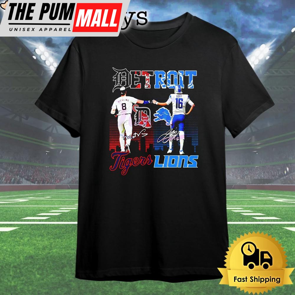 Detroit Tigers Vierling And Detroit Lions Goff T Shirt