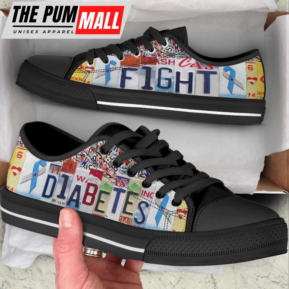 Diabetes Fight Shoes License Plates Low Top Shoes Canvas Shoes