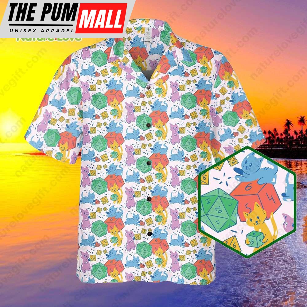 Dice Cat Hawaiian Shirt Dungeon Meowster DnD Dungeons and Dragons Gift