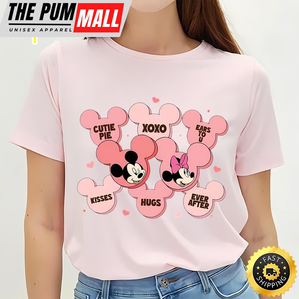 Disney Mickey And Minnie Magic Castle Valentine Pink Heart Shirt