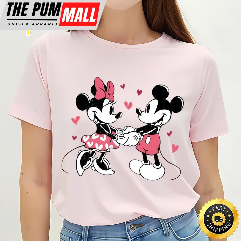 Disney Mickey And Minnie Mosue Love Heart Retro T-shirt