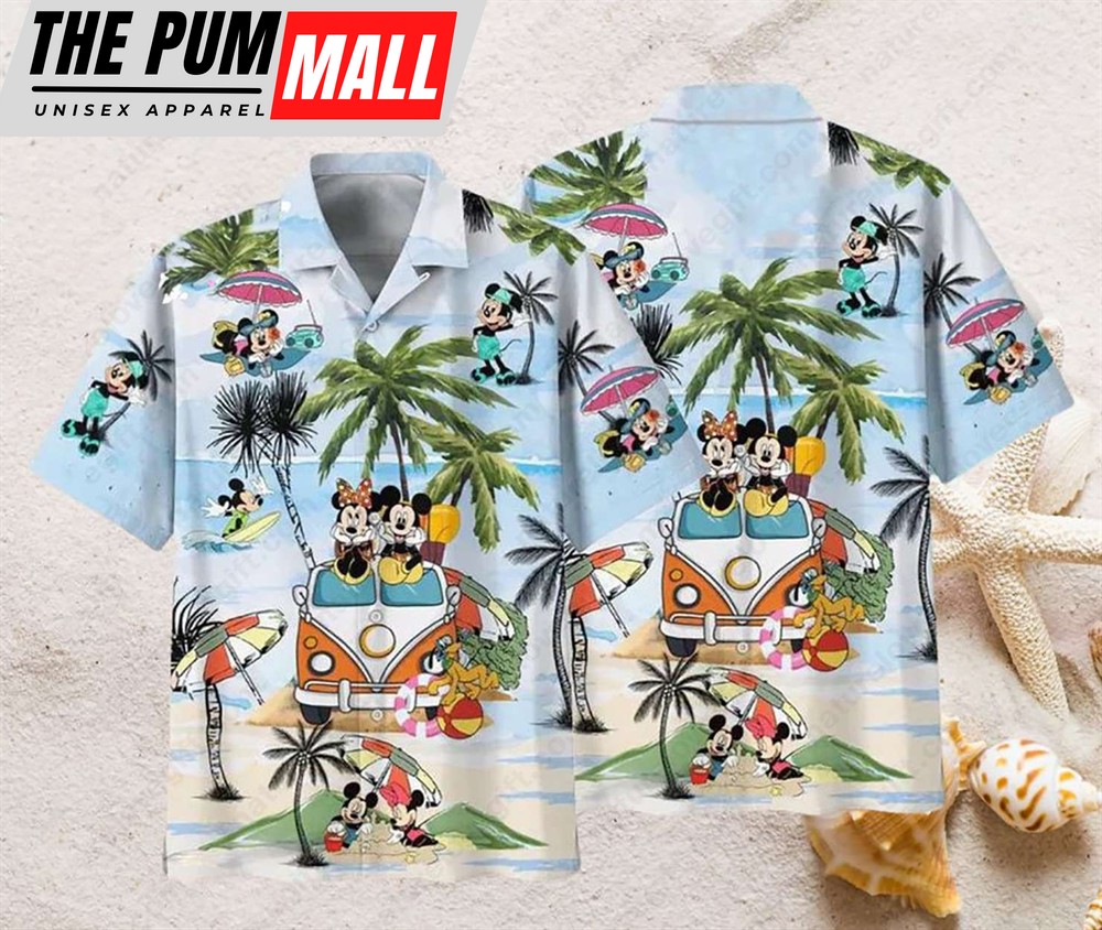 Disney Mickey Hawaiian Button Down Shirt Blue Hawaii Shirts