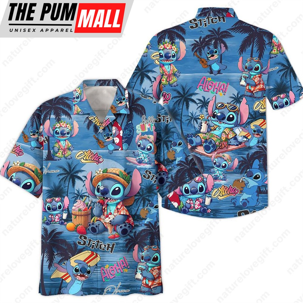 Disney Stitch Hawaiian Shirt Aloha Summer Vacation Clothes