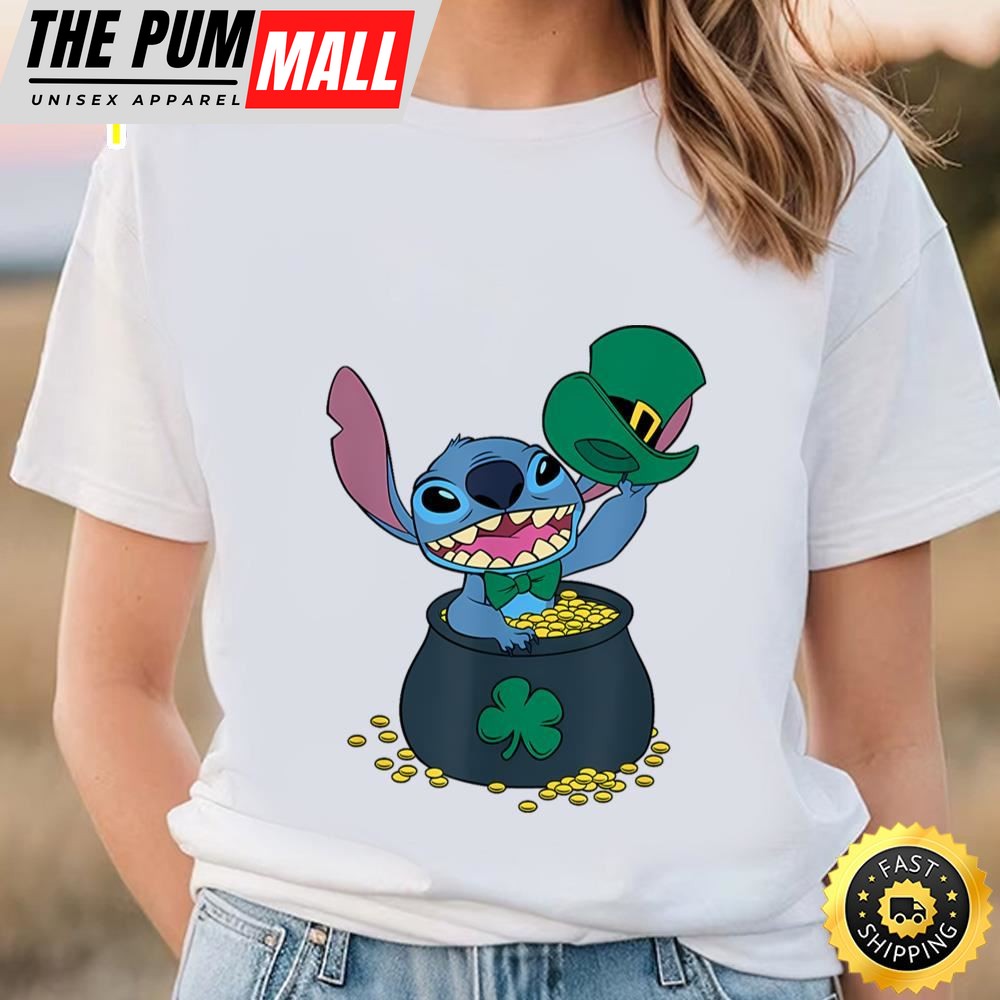 Disney Stitch Pot Of Gold Shamrock St. Patricks Day T-Shirt
