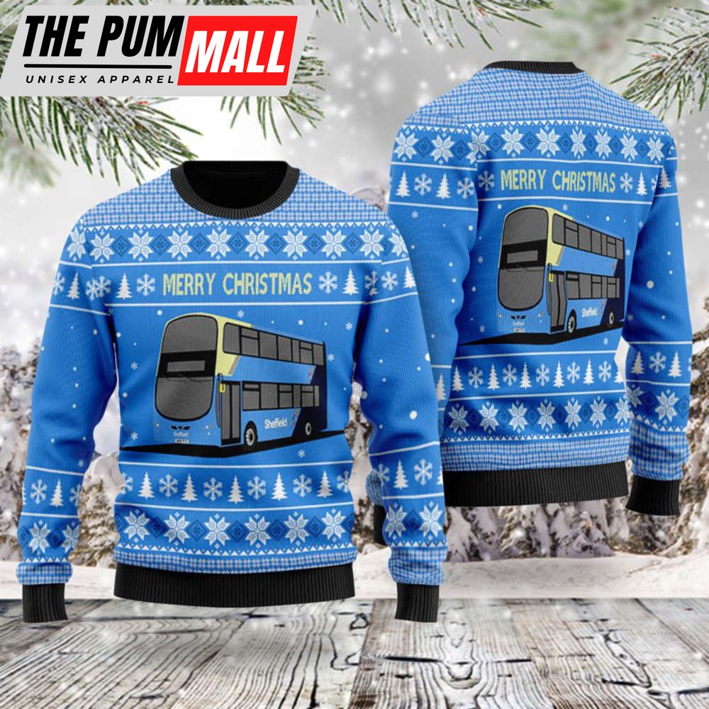 DLTT1811BC01 UK Double-Decker Bus Sheffield Christmas Sweater 3D – Perfect Gift for Christmas