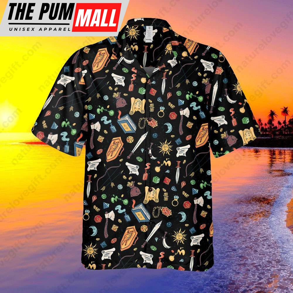 DnD Gift Items Black Hawaiian Shirt Dungeon and Dragon DM Master Gift