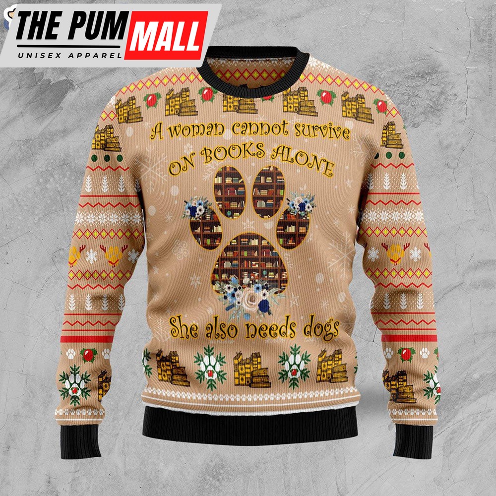 Dog And Book Lover Cute Gift Ugly Christmas Sweater – Xmas Gifts For Him or Her