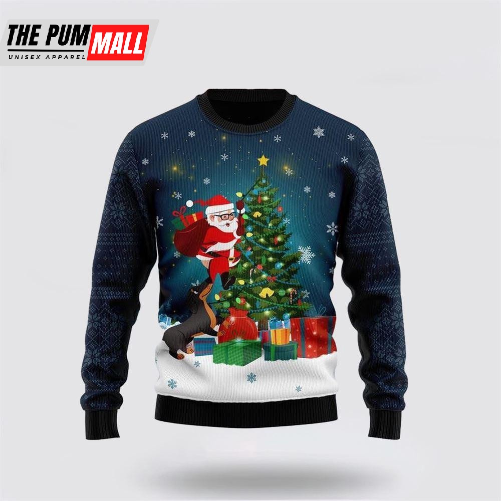 Dog Biting A Santa Claus Ugly Christmas Sweater