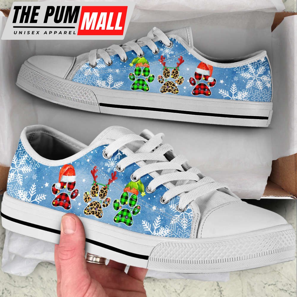 Dog Christmas Snow Paw Watercolor Low Top Shoes Canvas Sneakers