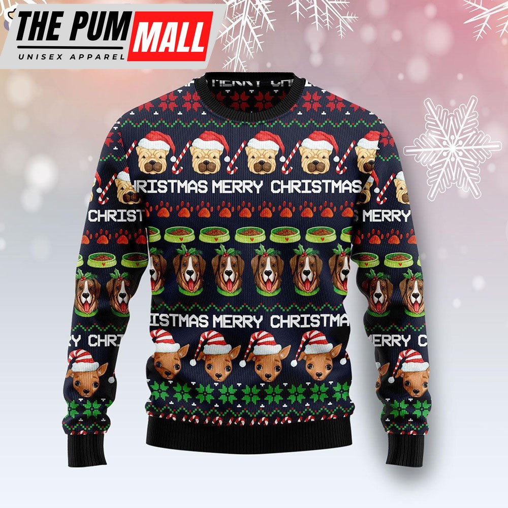 Dog Cute Face All Over Print Ugly Christmas Sweater – Gifts For Dog Lovers