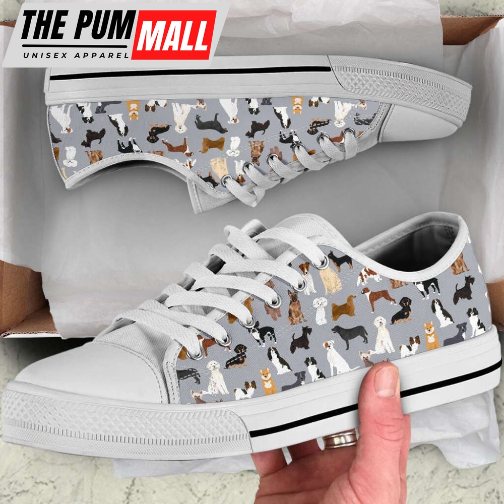 Dog Grey Fabric Mixed Pattern Low Top Shoes Canvas Sneakers