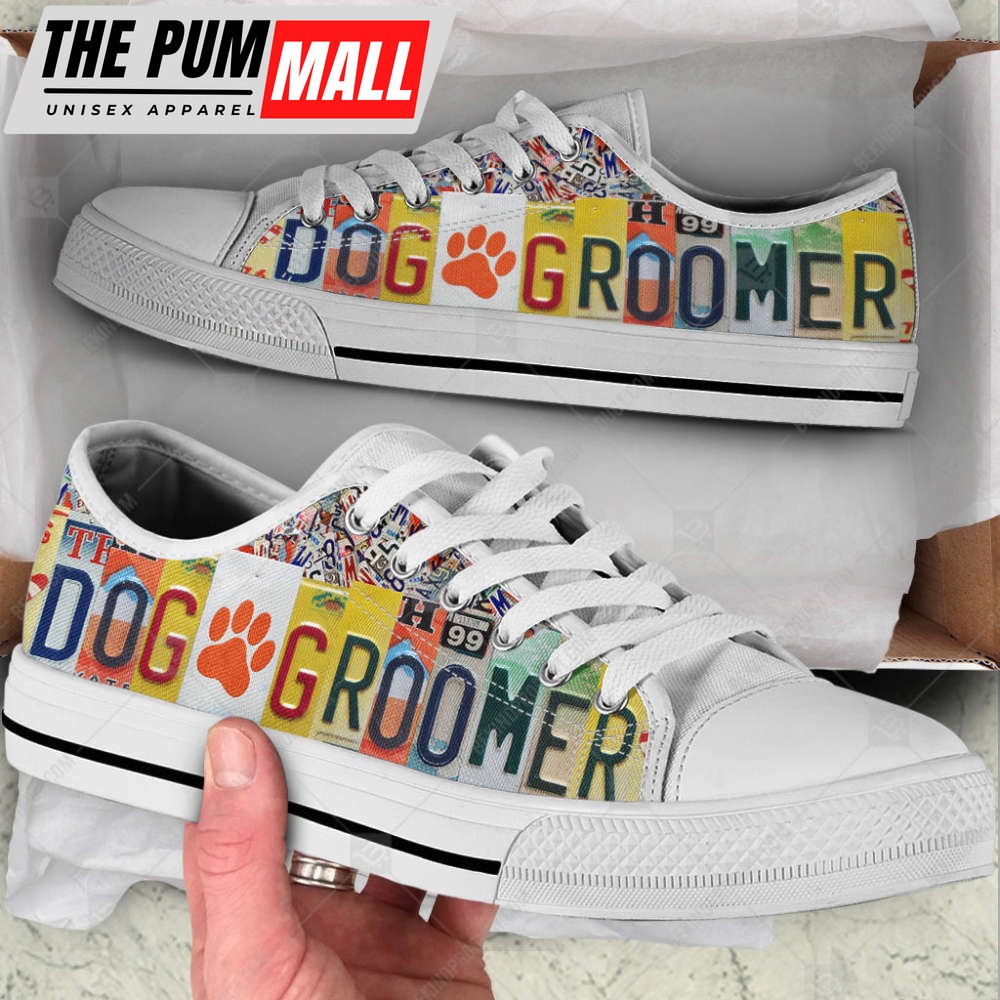 Dog Groomer License Plates Low Top Shoes Canvas Sneakers