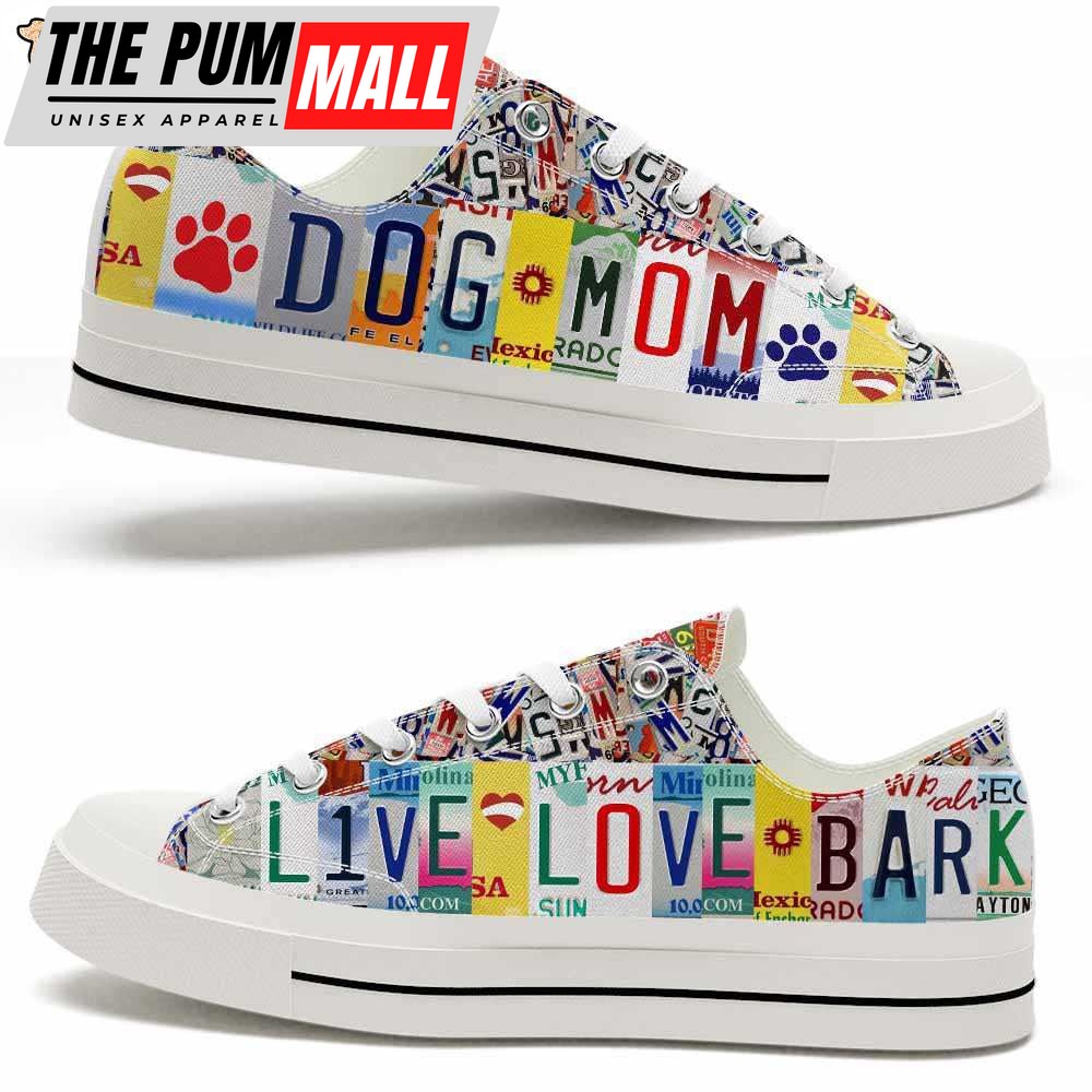Dog Live Love Bark License Plate Low Top Shoes – Happy International Dog Day Canvas Sneaker – Owners Gift Dog Breeders