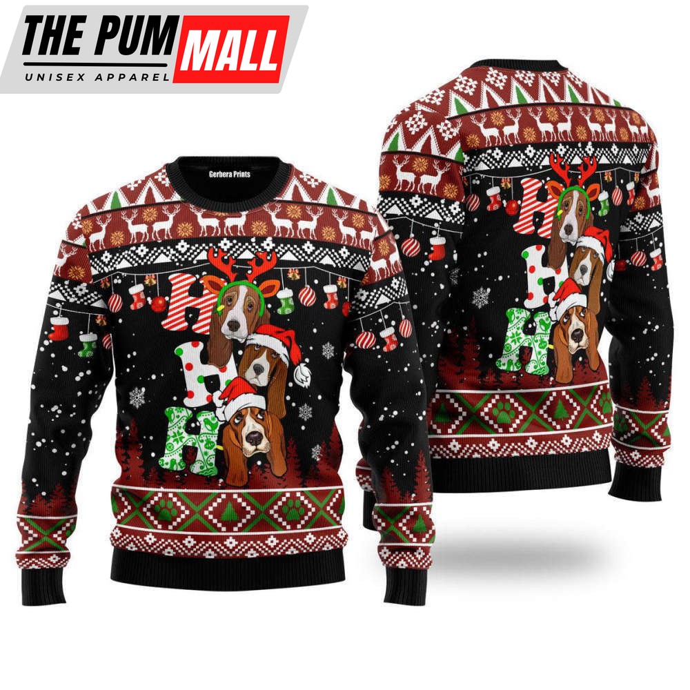 Dog Lover Basset Hound Ho Ho Ho Ugly Christmas Sweater For Men & Women