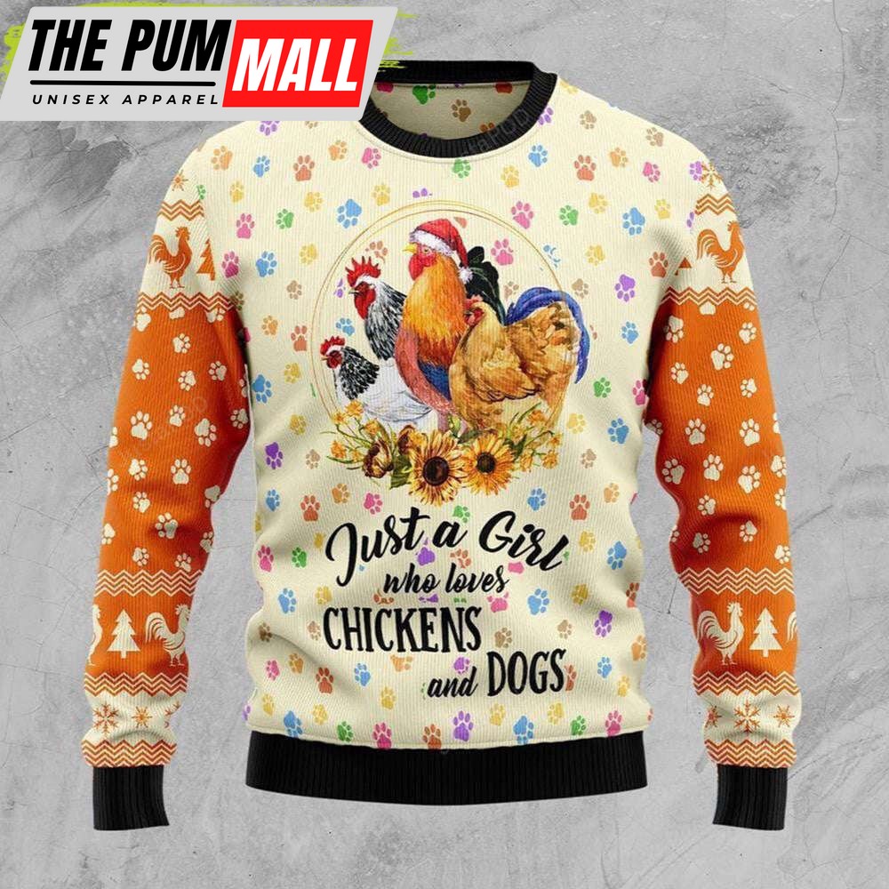 Dog Lover s Christmas Ugly Sweater: Just A Girl Who Loves Chickens And Dogs