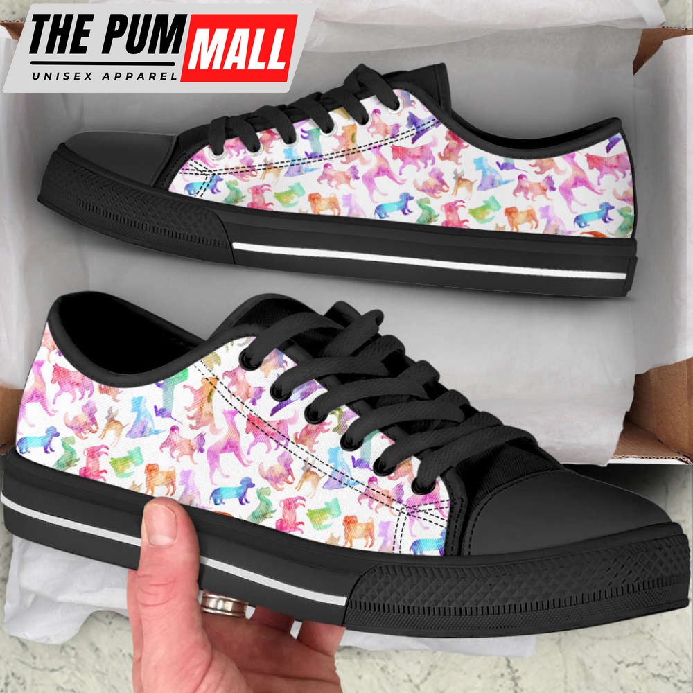 Dog Lover Watercolor Silhouette Low Top Shoes Canvas Sneakers