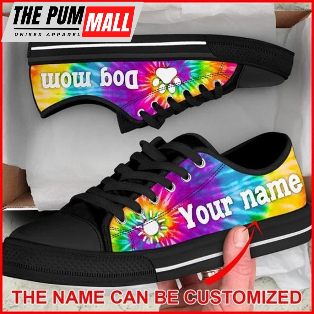 Dog Mom Bekind Tie Dye Personalized Canvas Low Top Shoes – Low Top Shoes Mens, Women
