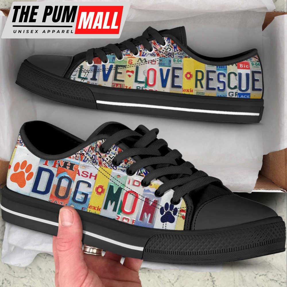 dog-mom-live-love-rescure-license-plates-low-top-shoes-canvas-sneakers-x00j1og1 Dog Mom Live Love Rescure License Plates Low Top Shoes Canvas Sneakers