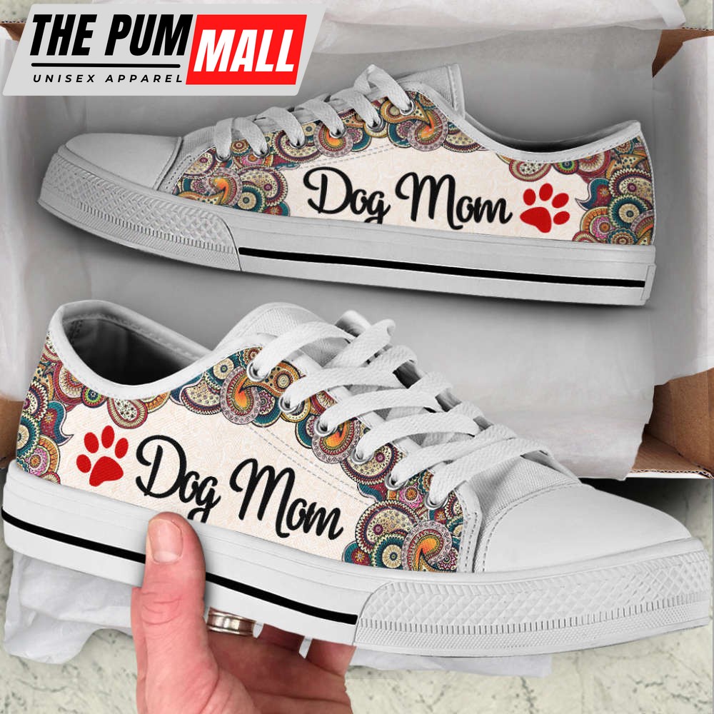 Dog Mom Paisley Low Top Shoes Canvas Sneakers Casual Shoes, Dog Mom Gift