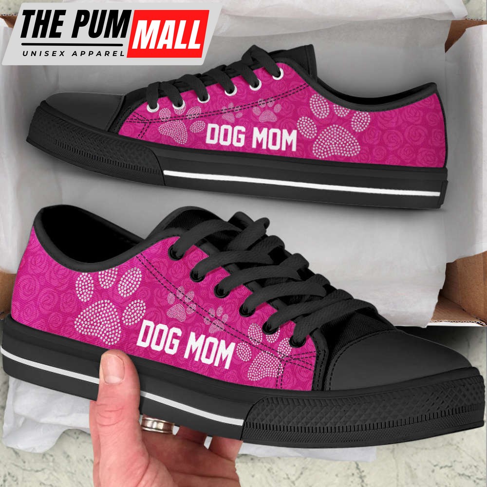 Dog Mom Paw Rose Pattern Low Top Shoes Canvas Sneakers Casual Shoes