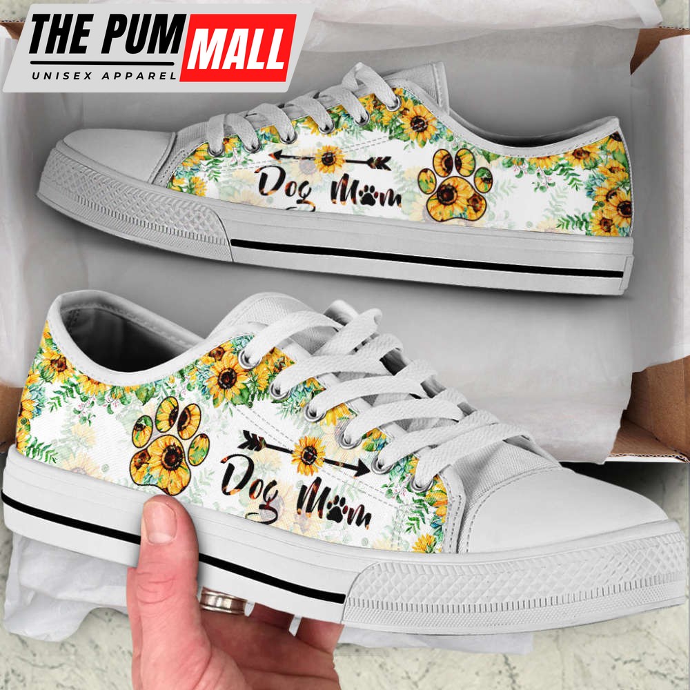 Dog Mom Paw Sunflower Low Top Shoes Canvas Sneakers Casual Shoes