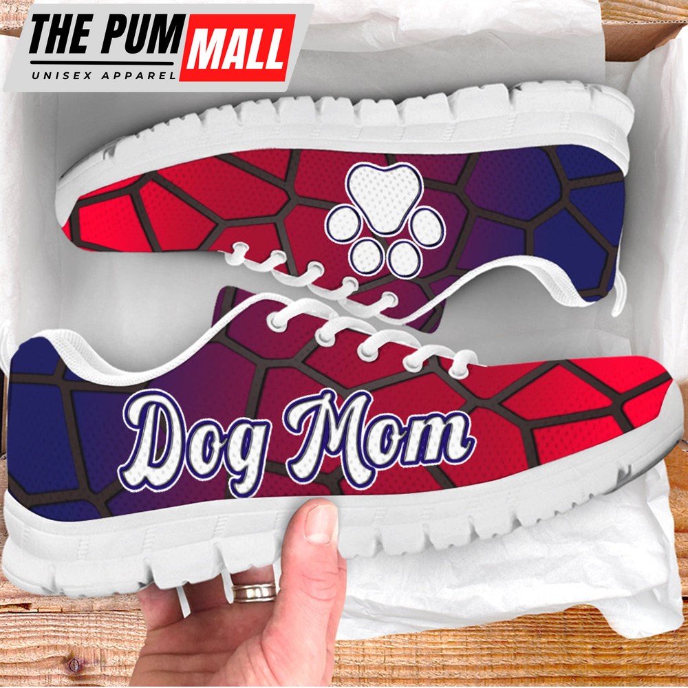 Dog Mom Shoes Line Art Red Blue Sneaker Walking Shoes – Best Shoes For Dog Lover – Best Gift For Dog Mom