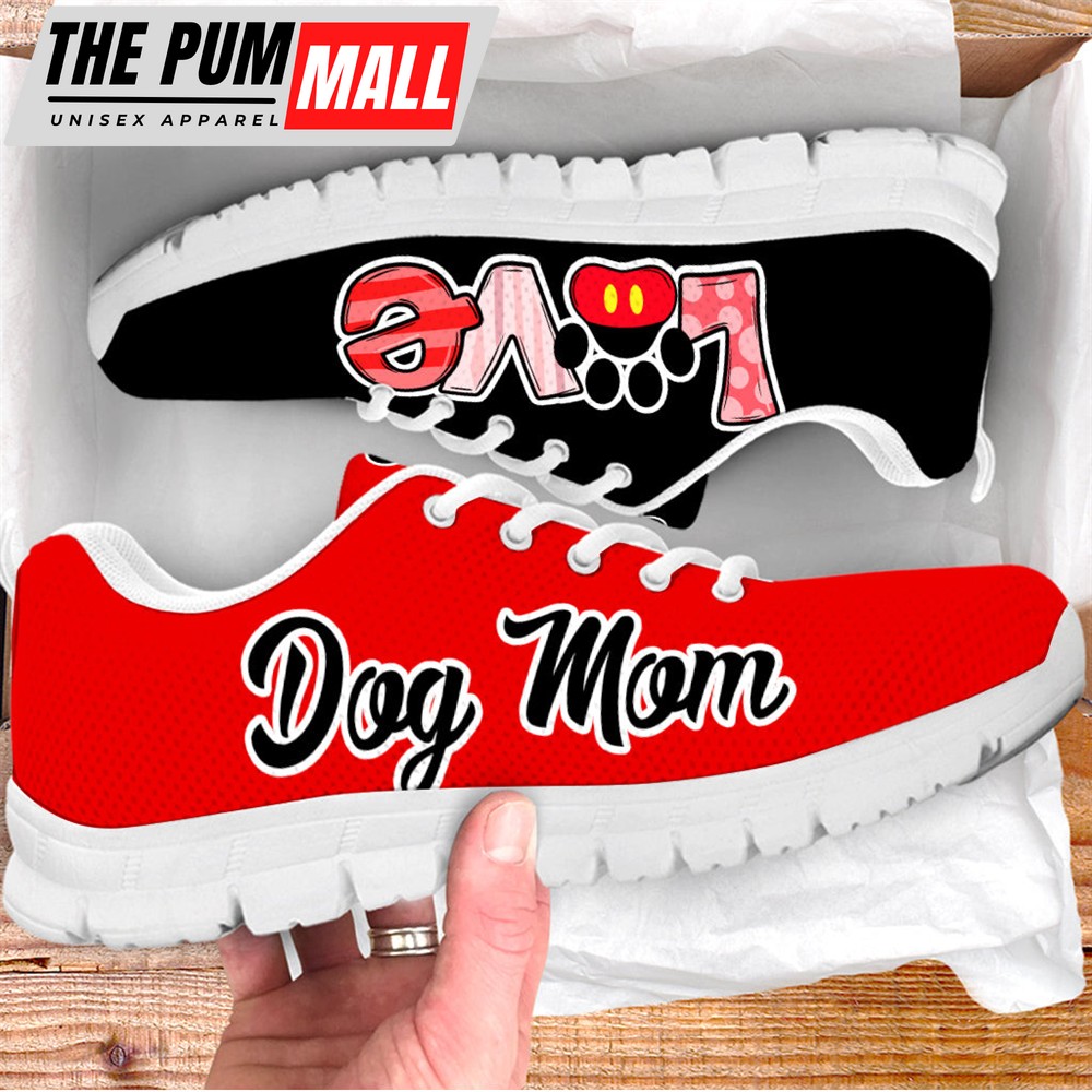 Dog Mom Shoes Love Black Red Sneaker Walking Shoes – Best Shoes For Dog Lover – Best Gift For Dog Mom