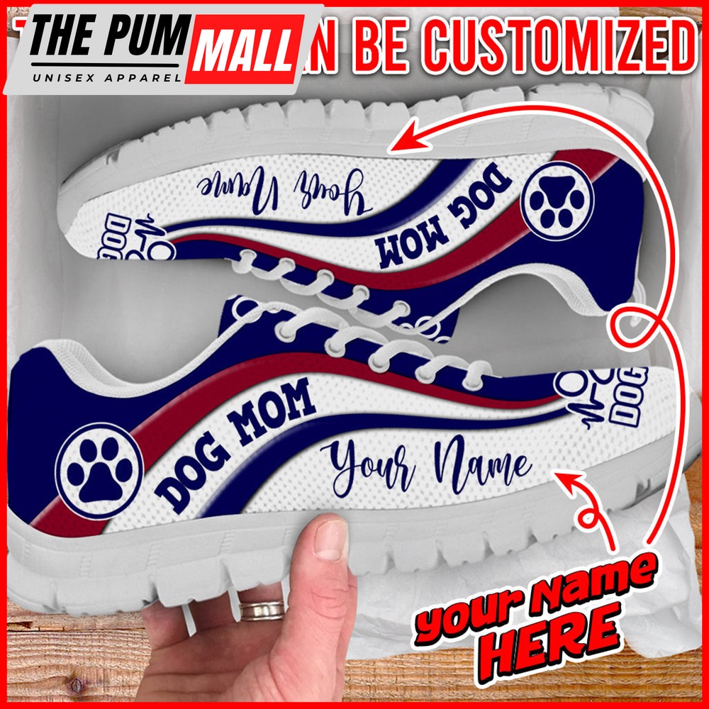 Dog Mom Shoes Symbol Stripes Pattern Sneaker Walking Shoes – Personalized Custom – Best Shoes For Dog Lover