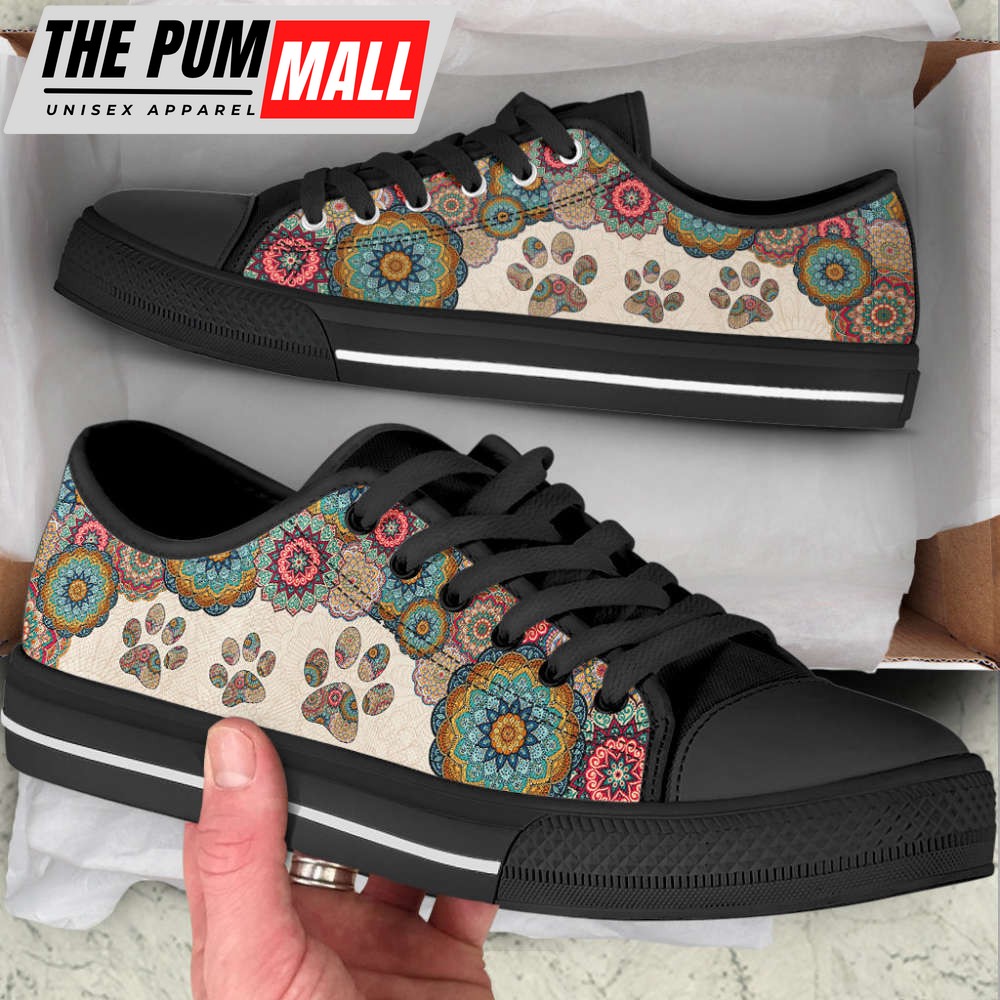 dog-paw-mandala-texture-low-top-shoes-canvas-sneakers-casual-shoes-gzmtai7g Dog Paw Mandala Texture Low Top Shoes Canvas Sneakers Casual Shoes