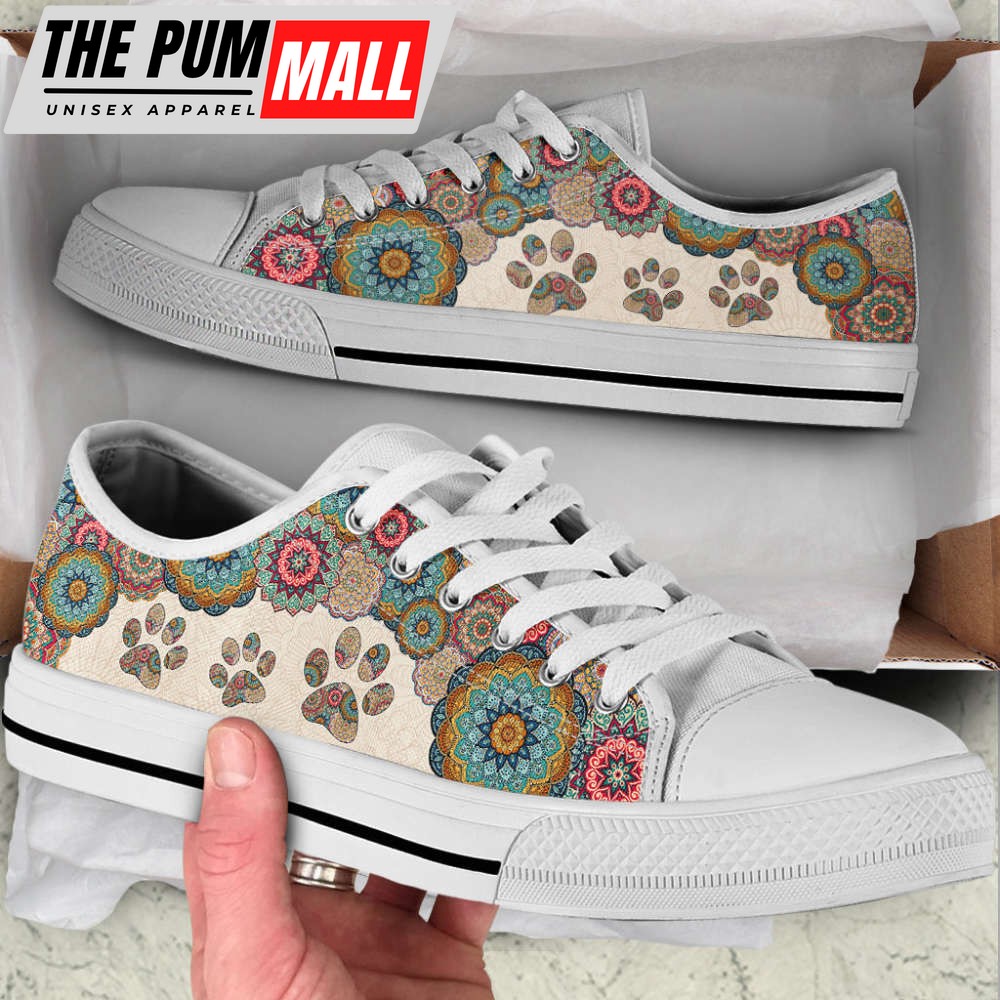 Dog Paw Mandala Texture Low Top Shoes Canvas Sneakers Casual Shoes