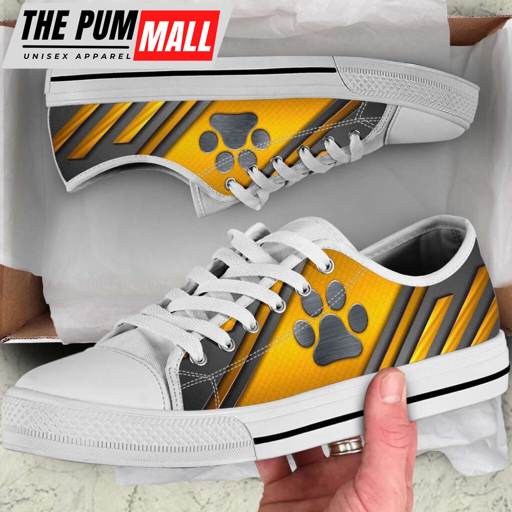 Dog Paw Metalwaffle Gold Silver Low Top Shoes Canvas Sneakers