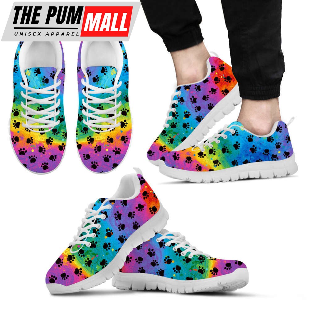 Dog Paw Pattern Print Shoes Colorful Sneakers Walking Running Lightweight Casual Shoes For Pet Lover