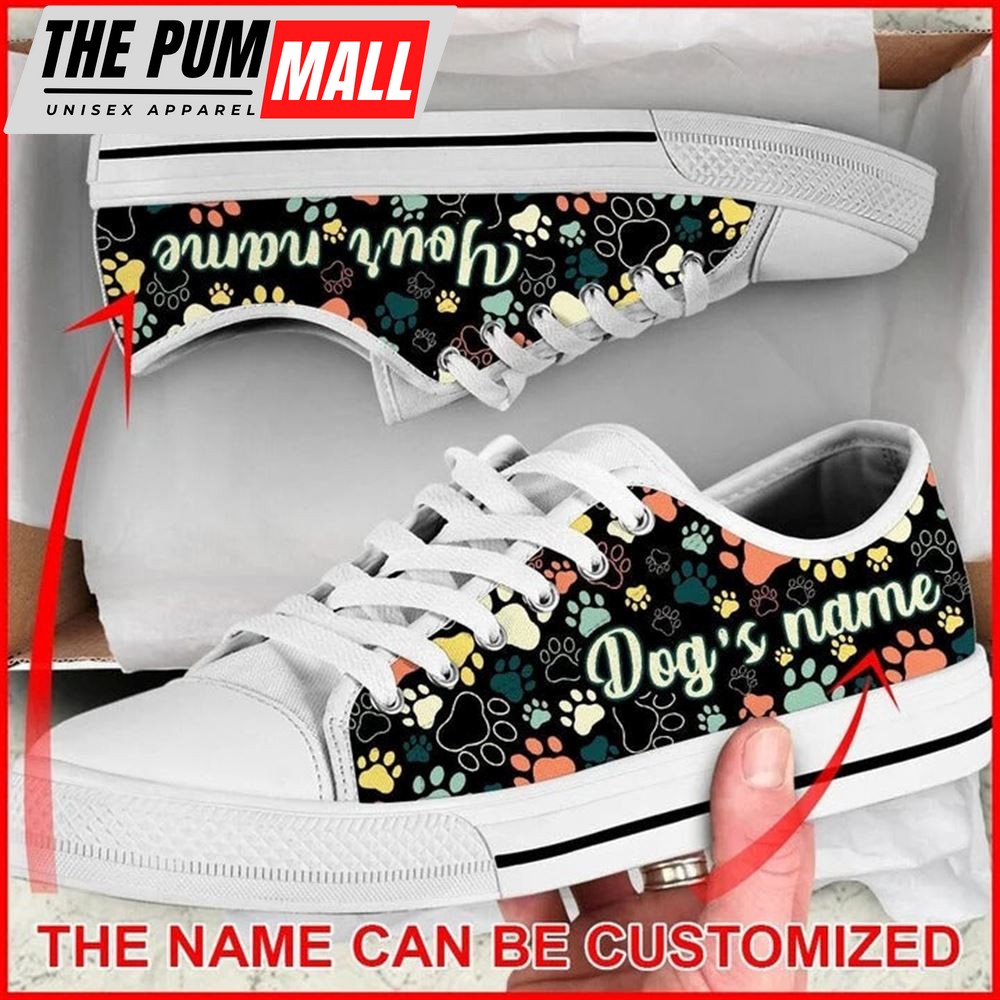 dog-paw-pattern-vintage-personalized-canvas-low-top-shoes-low-top-shoes-mens-g6wj1k4w Dog Paw Pattern Vintage Personalized Canvas Low Top Shoes – Low Top Shoes Mens, Women