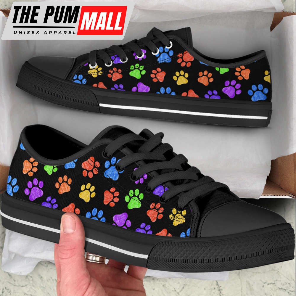 dog-paw-print-colorfull-pattern-low-top-shoes-canvas-sneakers-e3p8l5kr Dog Paw Print Colorfull Pattern Low Top Shoes Canvas Sneakers