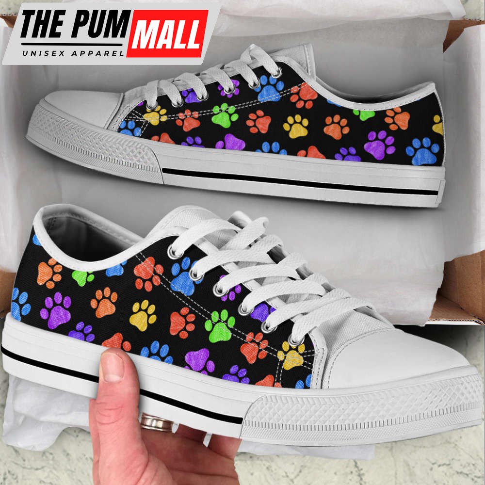 Dog Paw Print Colorfull Pattern Low Top Shoes Canvas Sneakers