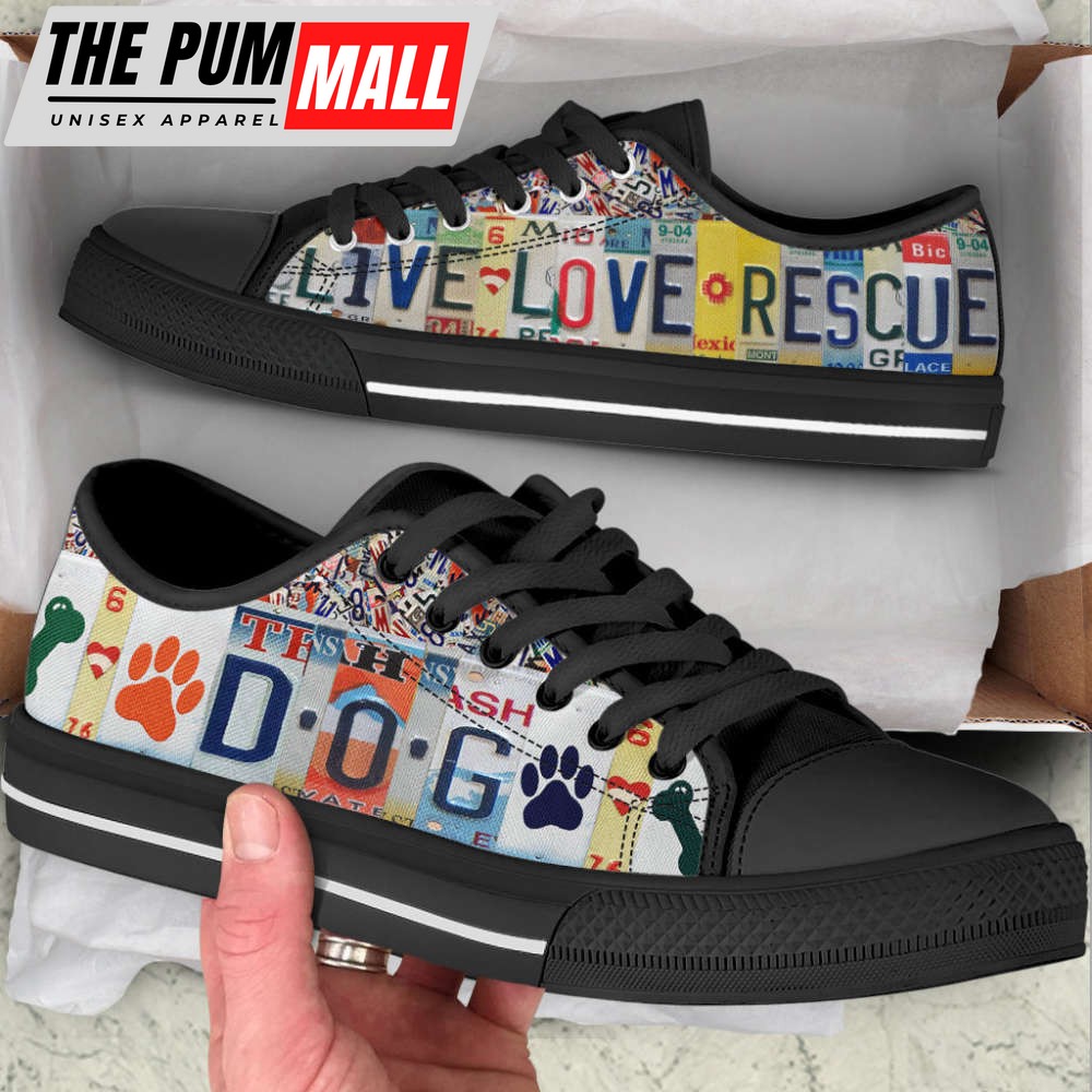 dog-paw-print-live-love-rescue-license-plates-low-top-shoes-canvas-sneakers-2bud53ei Dog Paw Print Live Love Rescue License Plates Low Top Shoes Canvas Sneakers