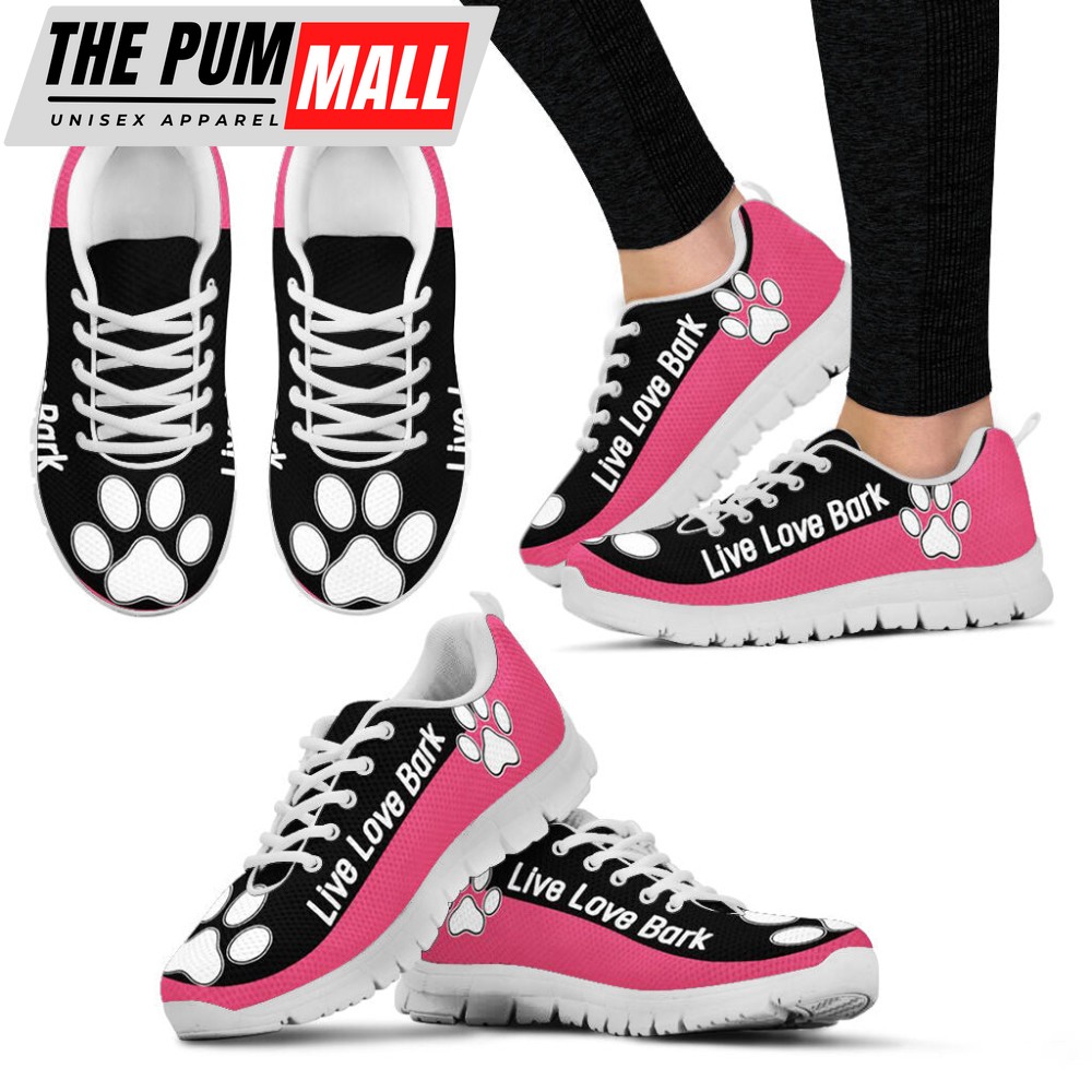Dog Paw Print Shoes Live Love Bark Sneakers Walking Running Lightweight Casual Shoes For Pet Lover